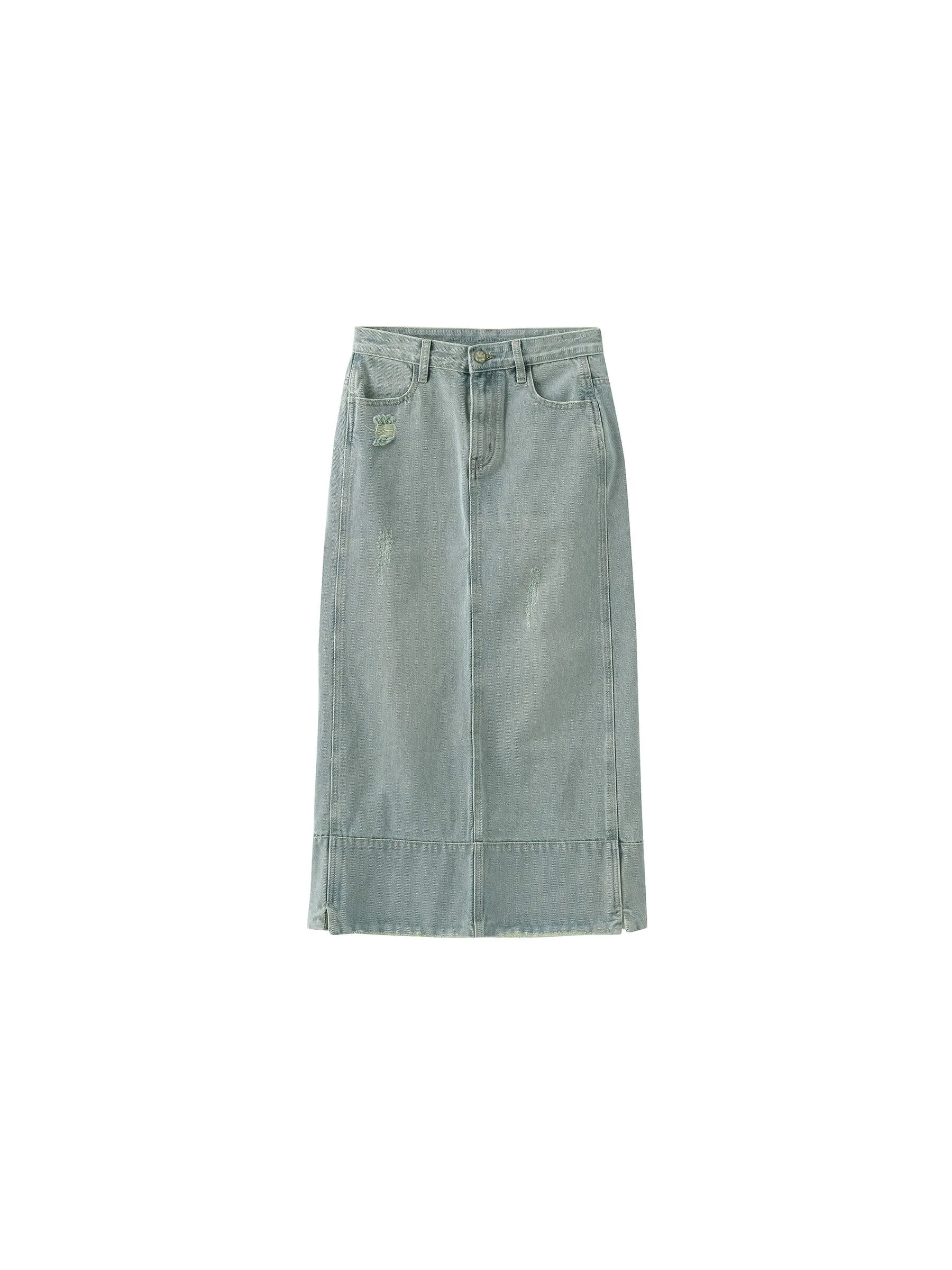 Straight Leg Washed Denim Skirt