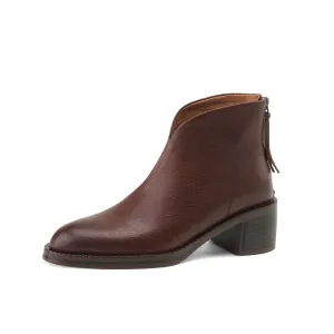 TinaCus Women's Genuine Leather Zip Up Block Heel Handmade Ankle Boots