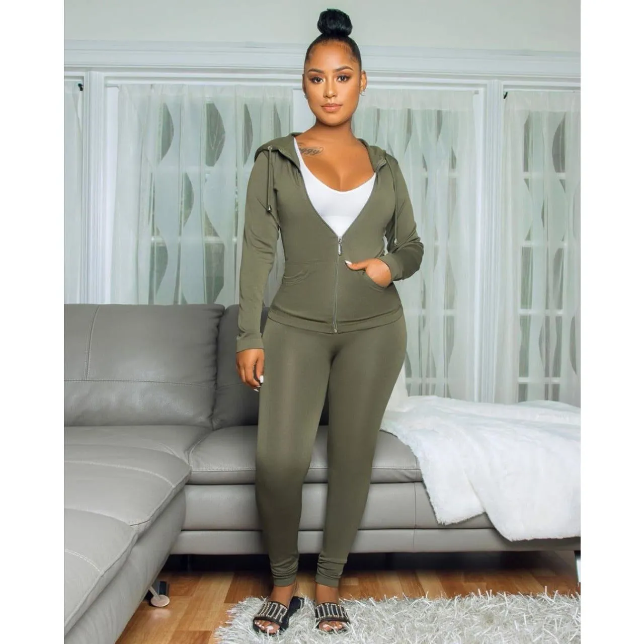 Zipper Tracksuit Set